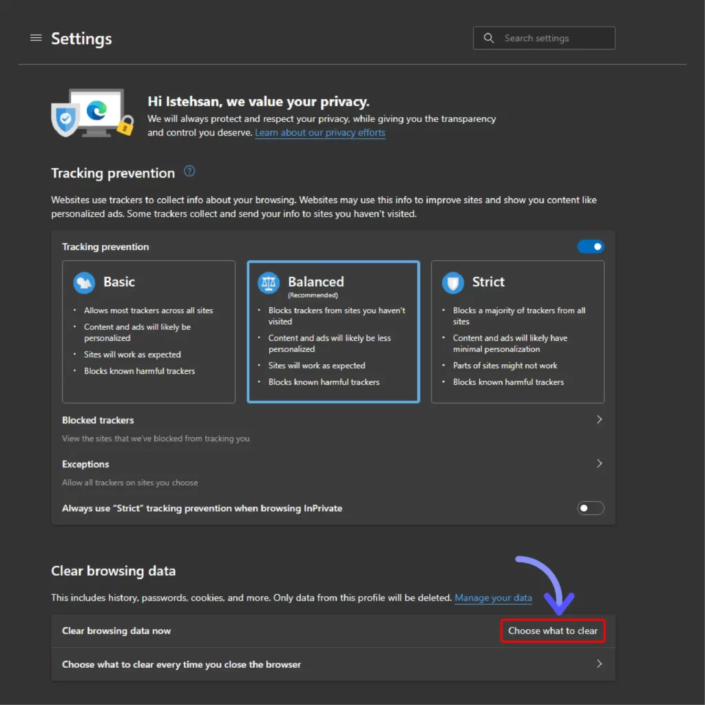 How to Clear Browser Cache on Microsoft Edge Click-on-the-Choose-What-to-Clear-button