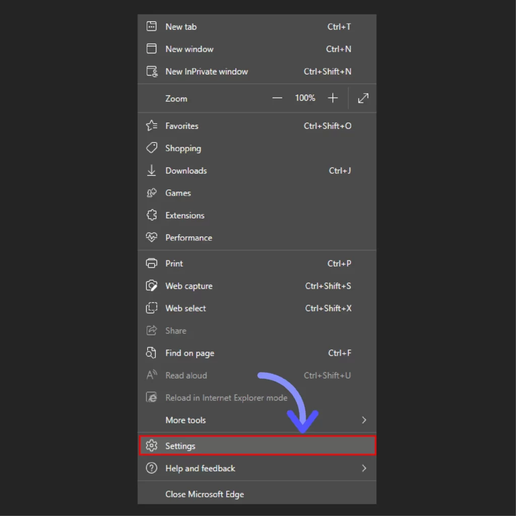How to Clear Browser Cache on Microsoft Edge Select-Settings-from-the-list-of-options