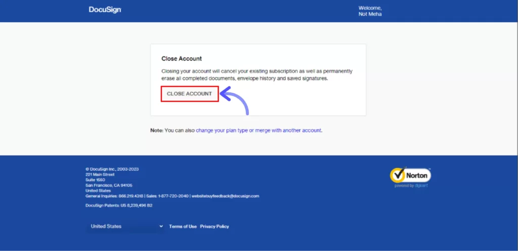 How to Get DocuSign eSignature Free Trial Click-on-Close-Account-to-delete-your-DocuSign-account