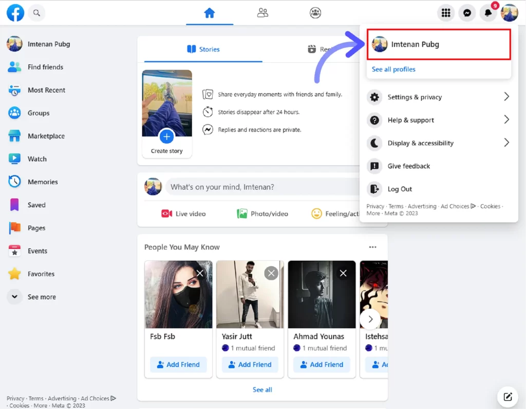 Click on your Facebook profile icon and open your Facebook profile