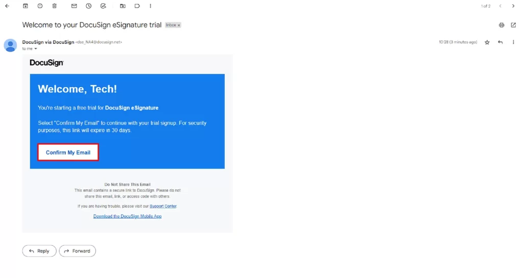 How to Get DocuSign eSignature Free Trial Open-the-DocuSign-email-and-click-on-Confirm-My-email