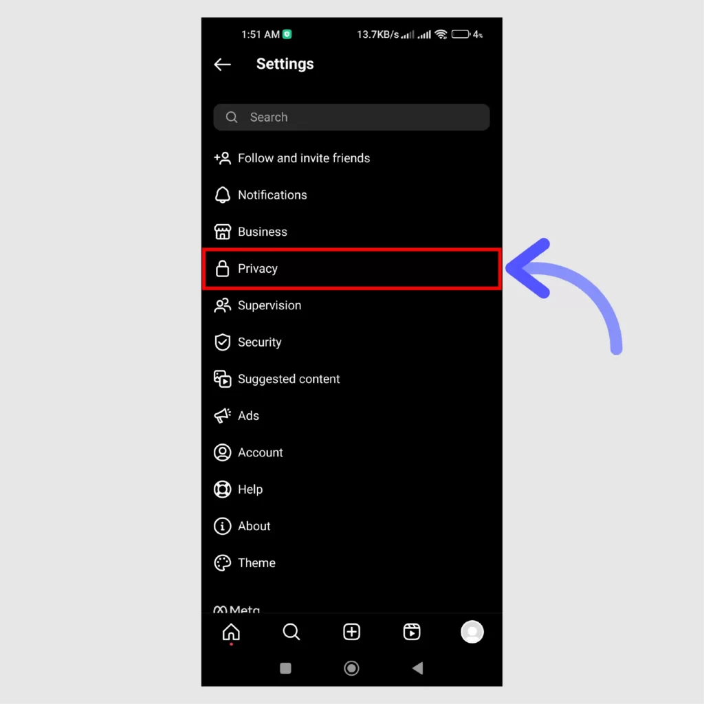 How to make yourself appear offline on Instagram Choose-the-Privacy-option