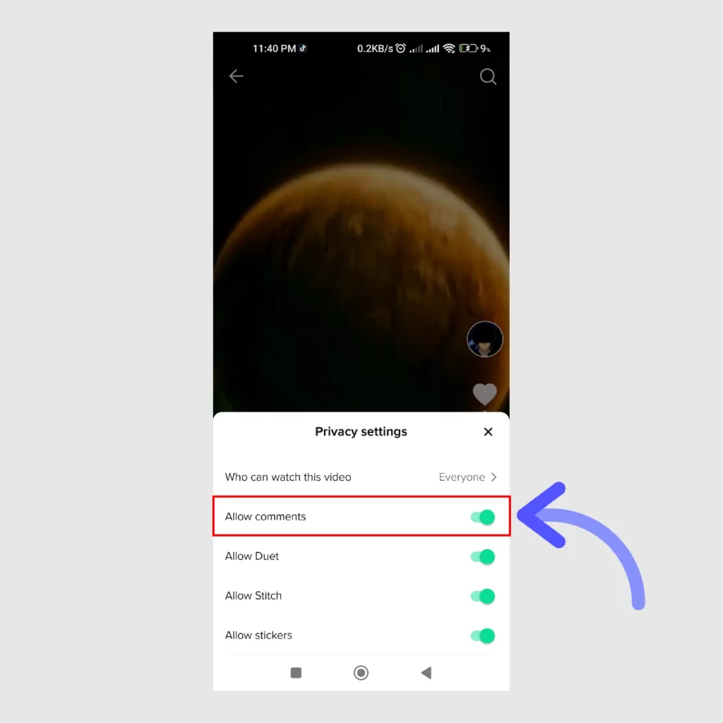 Easy Ways to Limit Comments on TikTok App Tap-on-the-Allow-comments-to-toggle-disable-the-option-and-disable-comments-on-the-TikTok-video