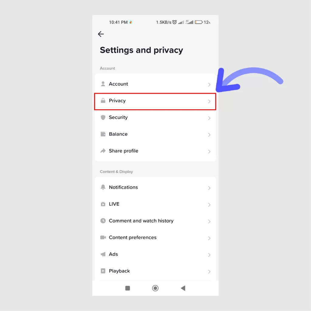 Easy Ways to Limit Comments on TikTok App Under-Account-tab-Tap-on-the-Privacy-option