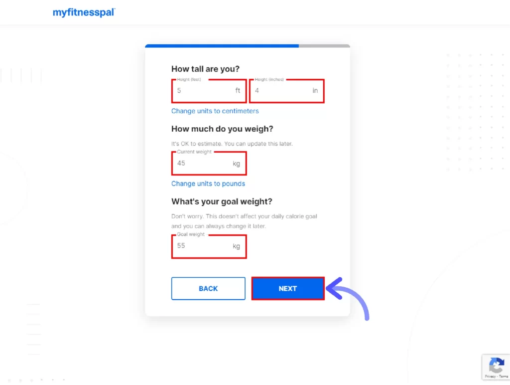 Get MyFitnessPal Premium for Free: MyFitnessPal Free Trial Up-next-fill-out-your-details-such-as-Height-you-current-wight-and-how-much-weight-you-want-to-gain-and-after-that-click-on-Next-button