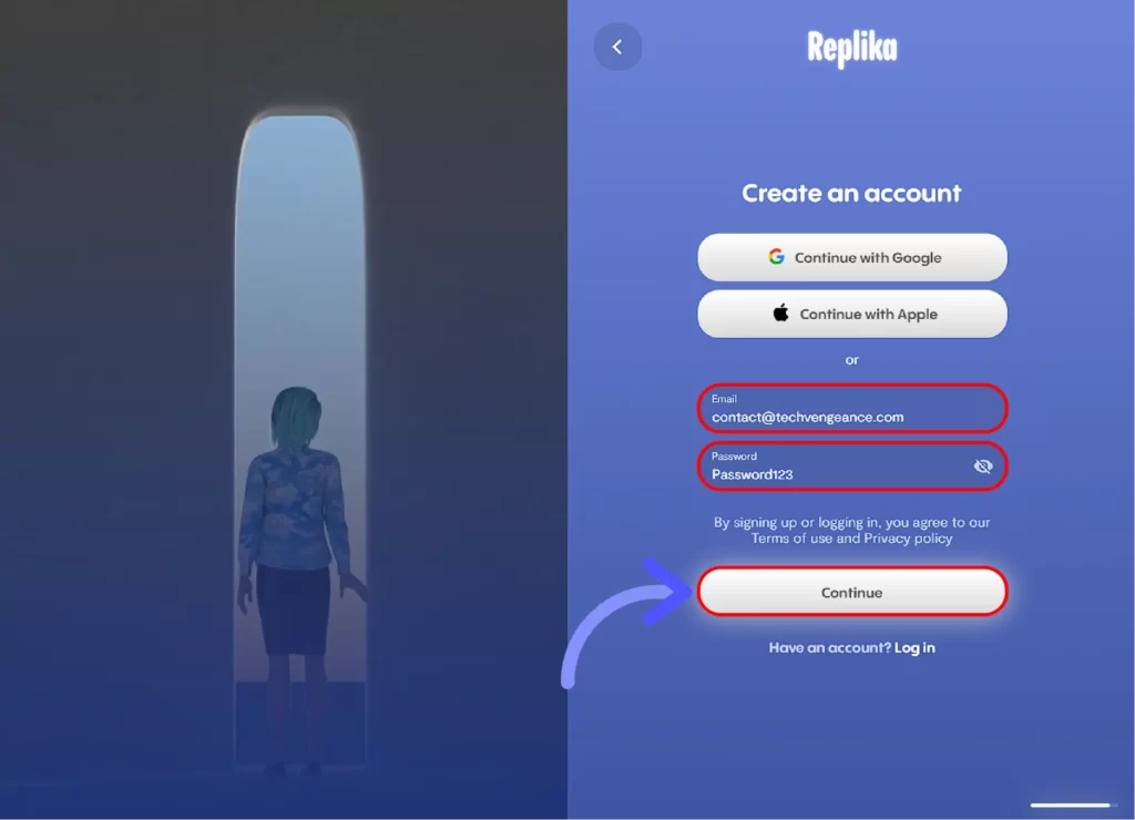 How to Get Replika Pro Free Trial? Next-enter-your-email-address-and-password-for-your-Replika-account