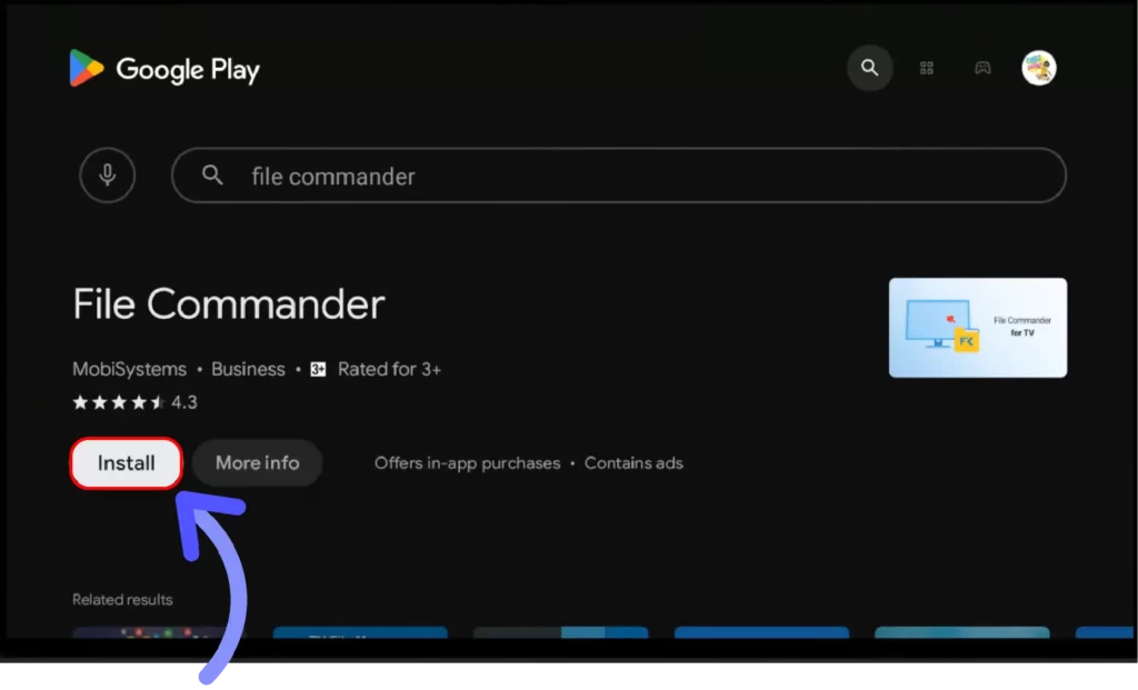 How to Download & Install Downloader App on Android TV / Smart TV? (2024) Search-for-File-Commander-app-on-the-TV-Store-and-Install-the-app-on-your-Android-TV