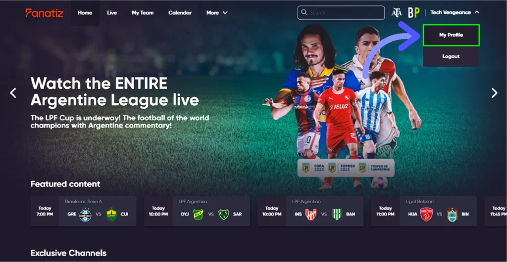 Fanatiz Free Trial: How to Get 7 Days Free Trial on Fanatiz Click on My Profile
