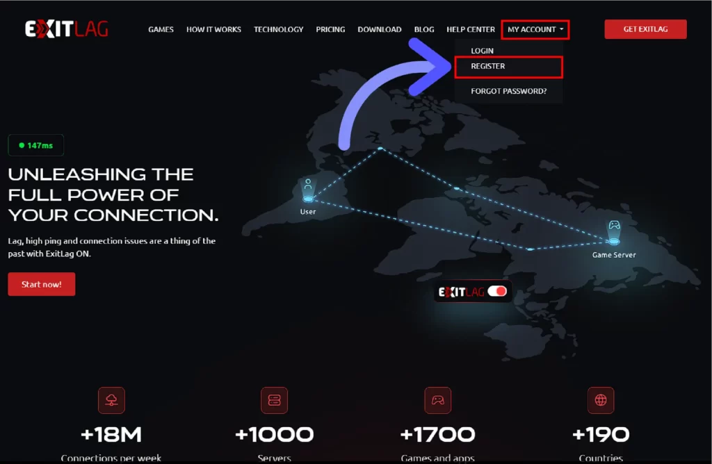ExitLag Free Trial: Get ExitLag 3 Days Free Trial Click the My Account and click on Register option to get started with ExitLag Free Trial