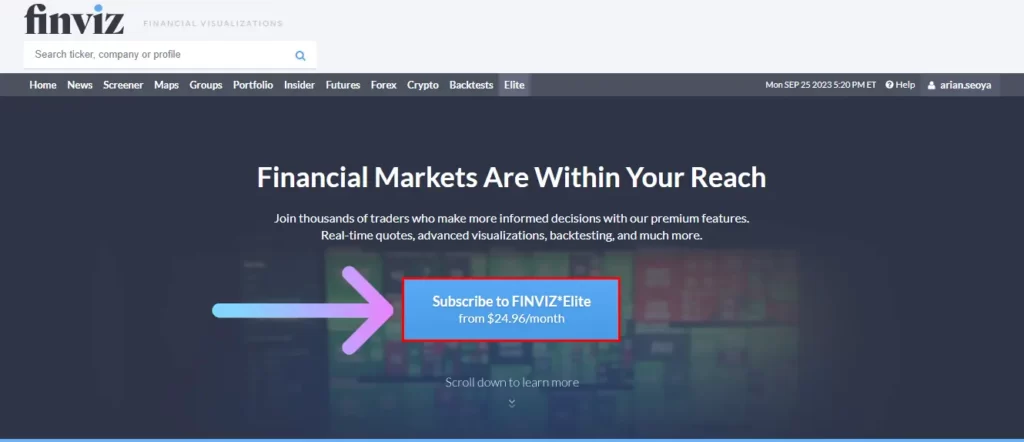 FinViz Elite Free Trial: Is That Possible? click on Subscribe to FINVIZ Elite button
