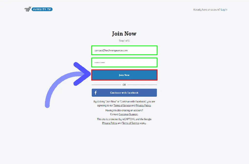 Varsity TV Free Trial: 6+ Ways to Stream Varsity TV For Free? enter your mail address and password then click on Join Now button