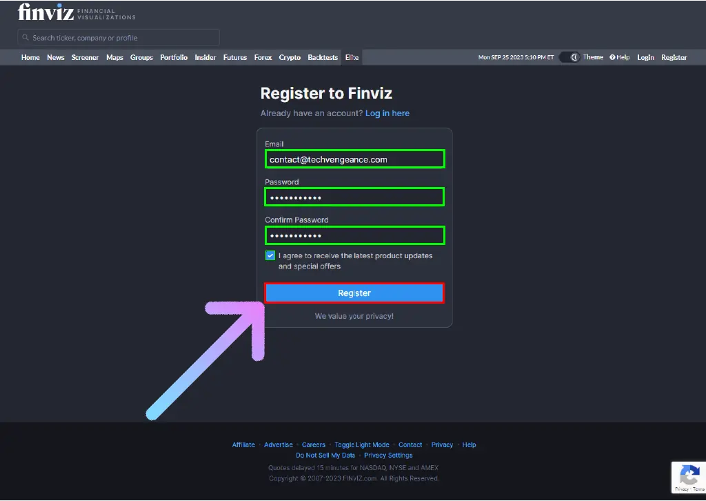 FinViz Elite Free Trial: Is That Possible? insert the required details and click on Register button
