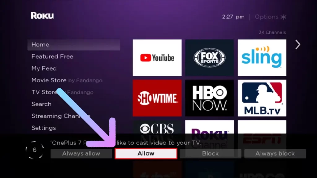 How to Make Skype Video Calls on Roku TV? Click on Allow on Roku device