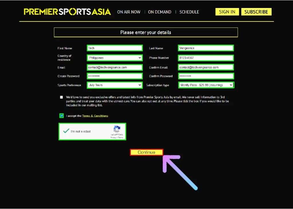 Is it Possible to Get a Premier Sports Free Trial? Enter the necessary information and click on Continue button