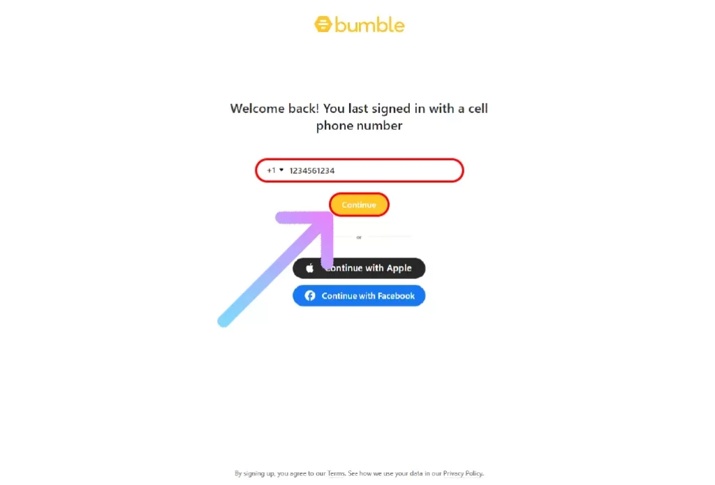 How to Get Bumble Free Trial for 1 Week? Enter your phone number and click on Continue