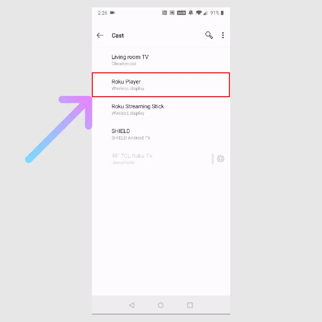 How to Make Skype Video Calls on Roku TV? Select the Roku device name and tap on it