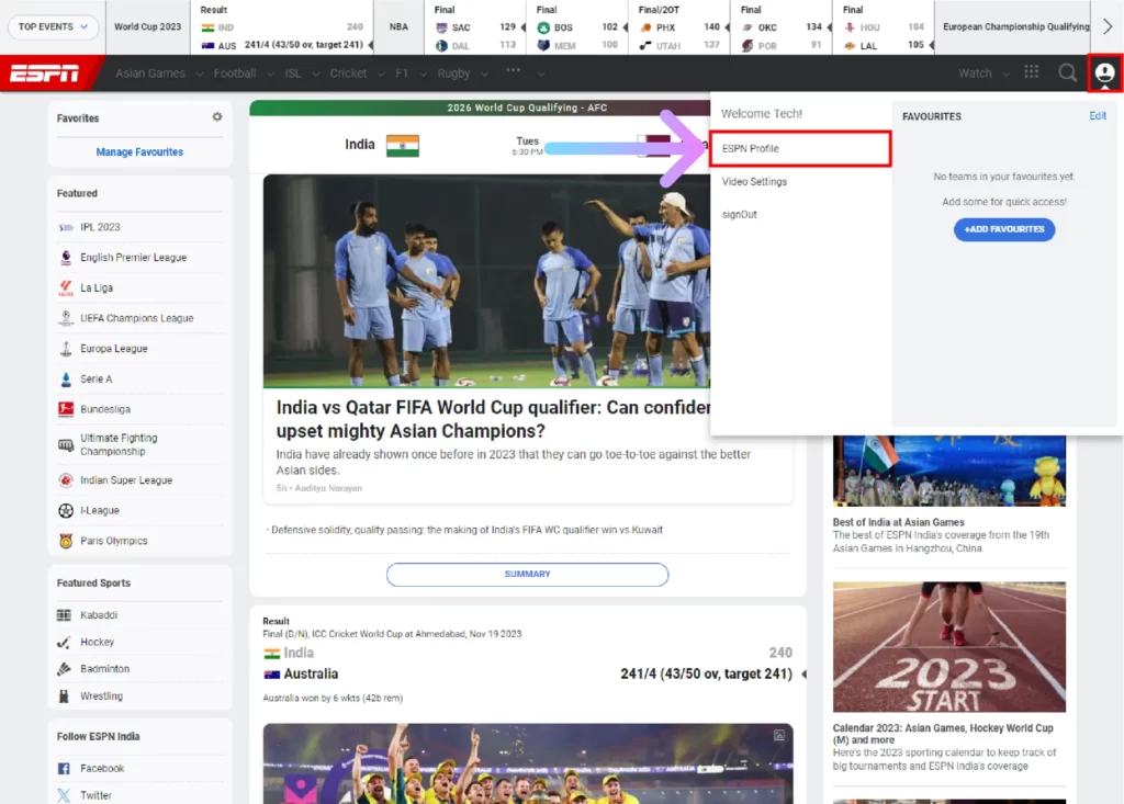 How to Delete Your ESPN Account Permanently? Click on your ESPN profile and then select the ESPN Profile option