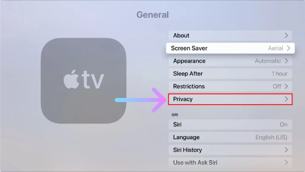 Is it Possible to Block Ads on Apple TV? Select the Privacy option