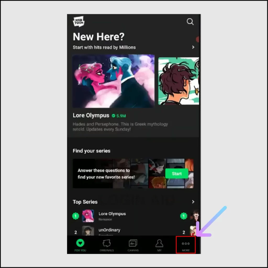 How to Delete Webtoon Account Permanently? Click on More option on Webtoon app
