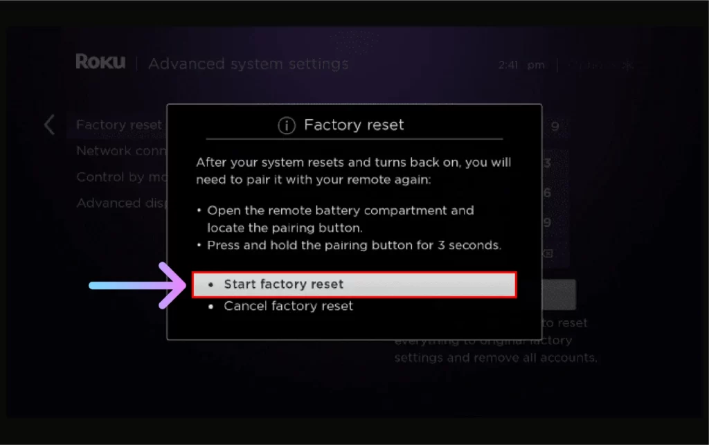 How to Reset JVC TV to Factory Default Settings 2024? Select Start Factory Reset option