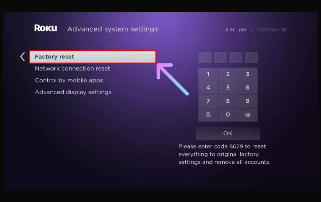 How to Reset JVC TV to Factory Default Settings 2024? Select the Factory Reset option on JVC Roku TV