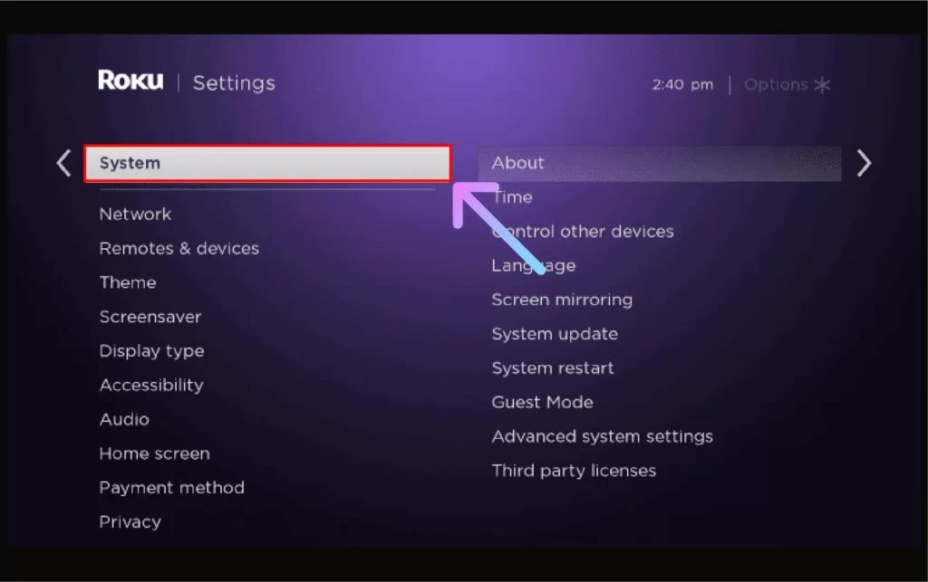 How to Reset JVC TV to Factory Default Settings 2024? Select the System option on JVC Roku TV