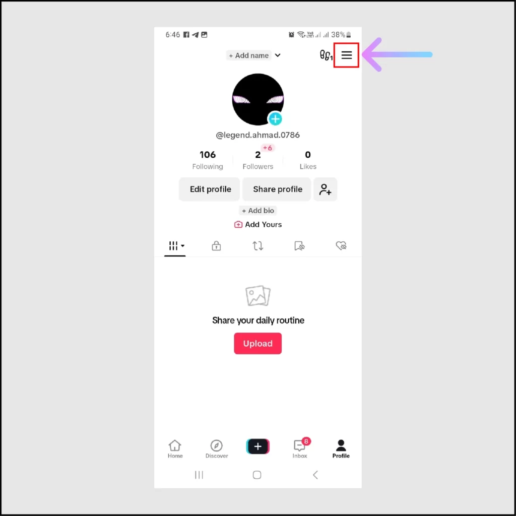 How to Enable/Disable TikTok Repost Feature Private or Public? Tap on 3 lines from your TikTok profile