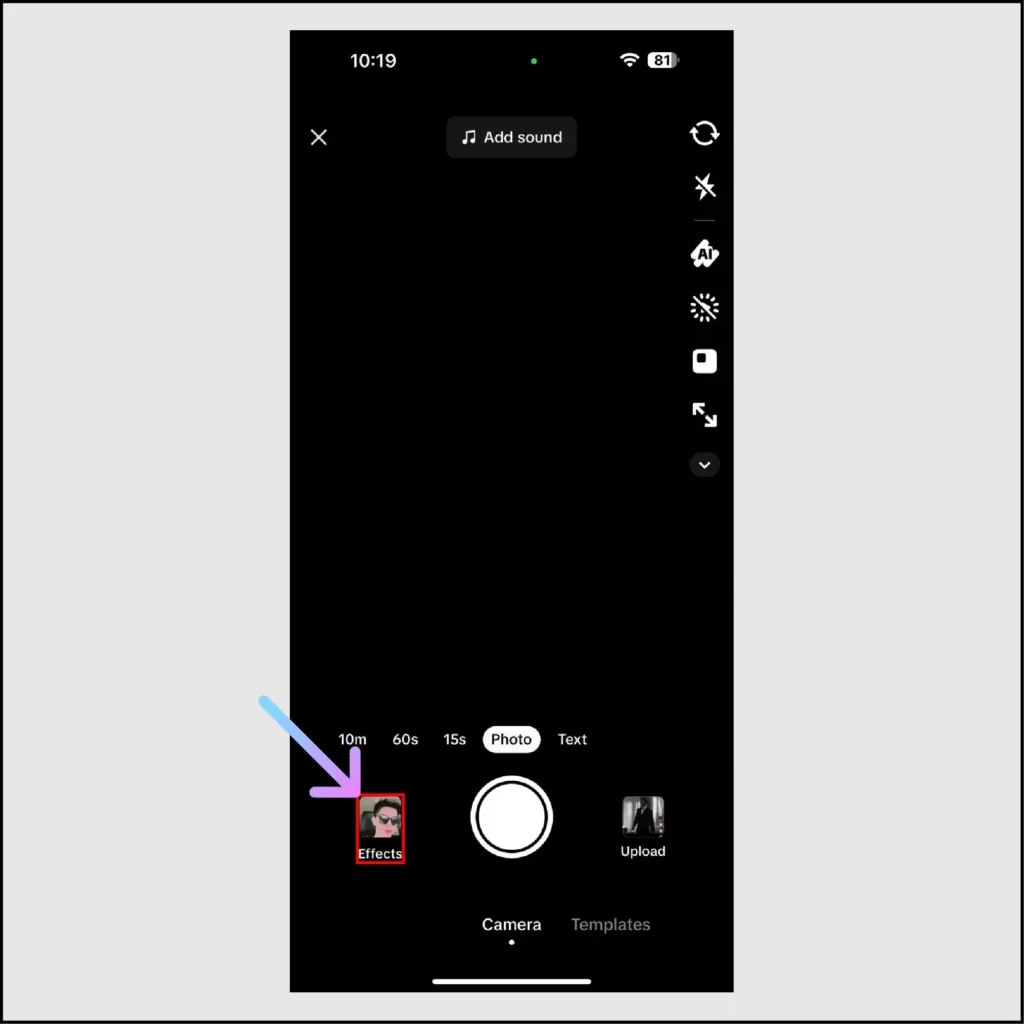 How to Get Master Chef OR Cucumber Cut Filter on TikTok? Tap on Effects option