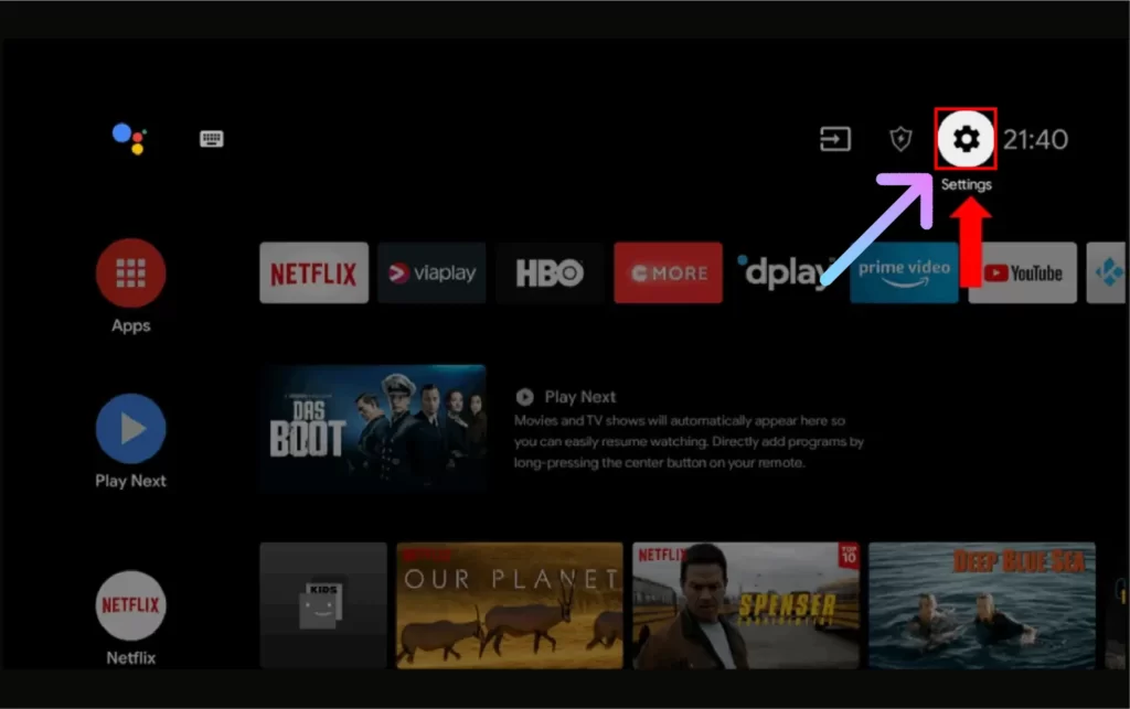 How to Reset JVC TV to Factory Default Settings 2024? Tap on the Settings icon on JVC Android TV